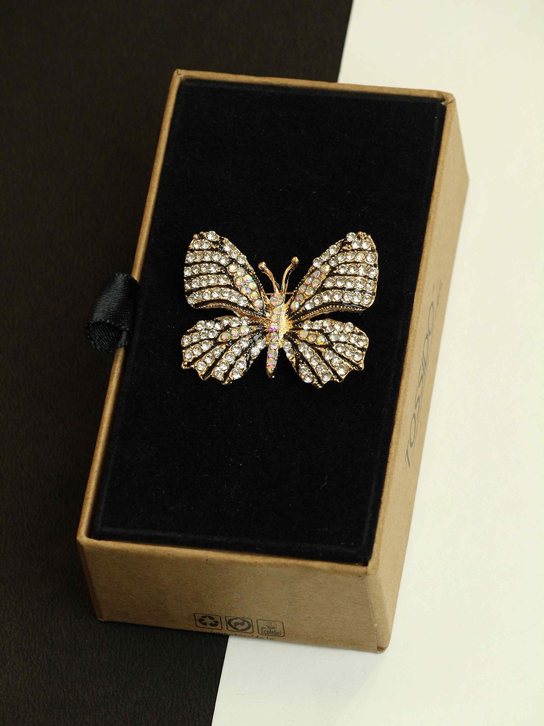 

Tossido Men Stone Studded Butterfly Brooch, Gold