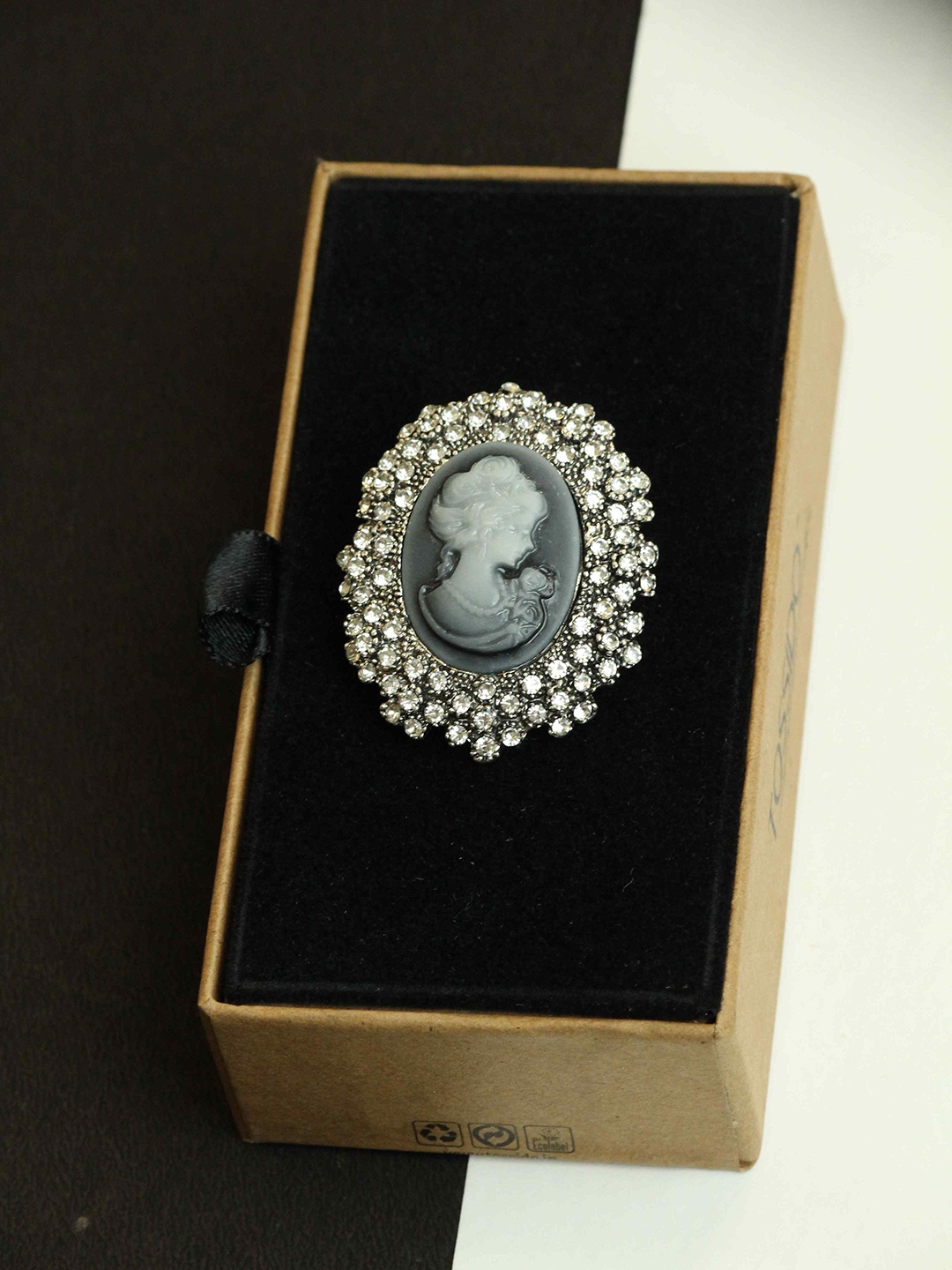 

Tossido Men Artemis Charm Stone Studded Brooch, Grey
