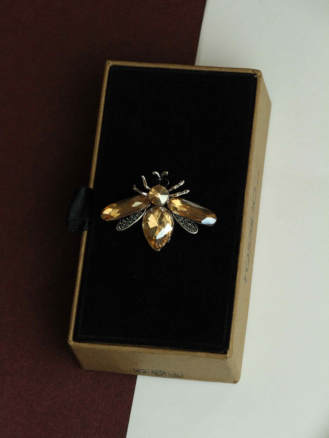 

Tossido Men Fly Charm Stone Studded Brooch, Gold
