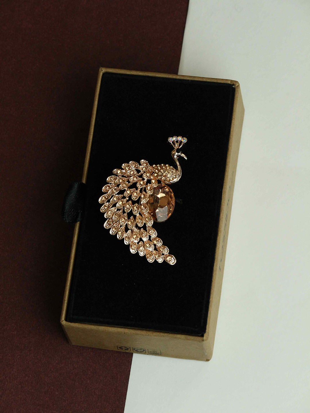 

Tossido Men Peacock Charm Stone Studded Brooch, Gold