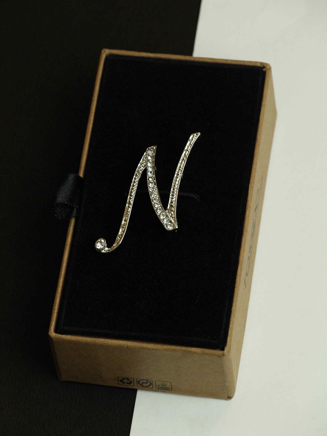 

Tossido Men Stone Studded Alphabet N-Charm Brooch, Silver