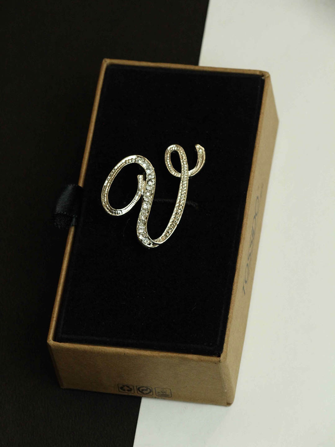 

Tossido Men Alphabet V Charm Stone Studded Brooch, Silver