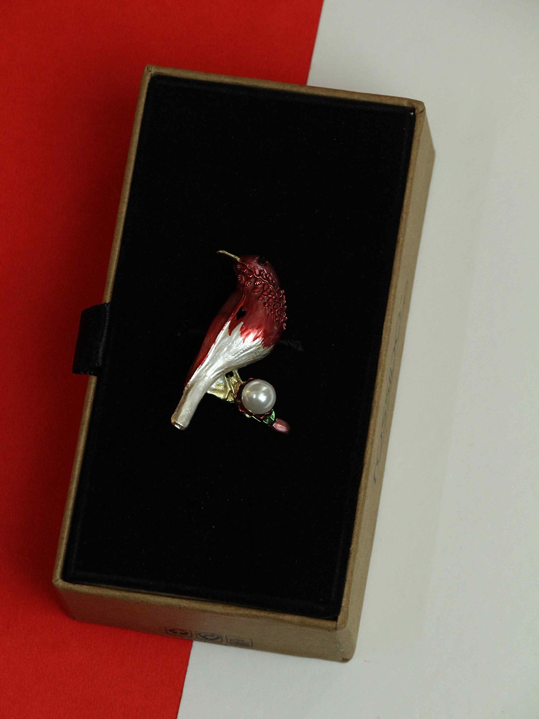 

Tossido Men Artificial Stone & Beads Studded Bird-Charm Brooch, Red
