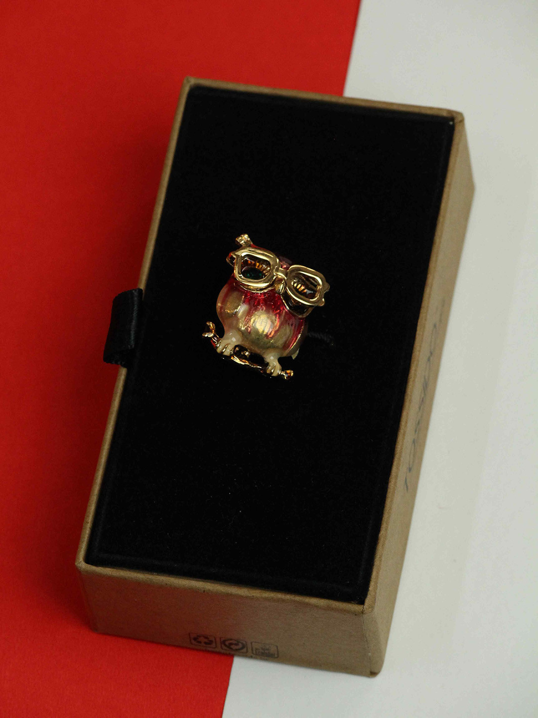 

Tossido Red & Gold Owl Brooch
