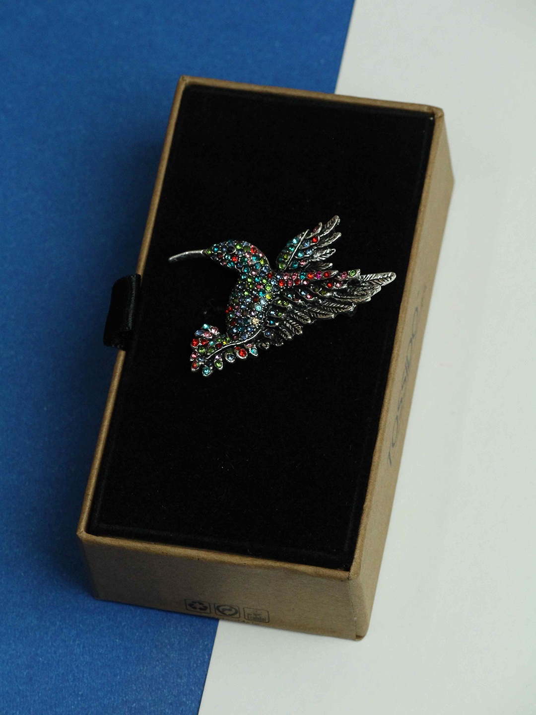 

Tossido Men Hummingbird Charm Stone Studded Brooch, Silver