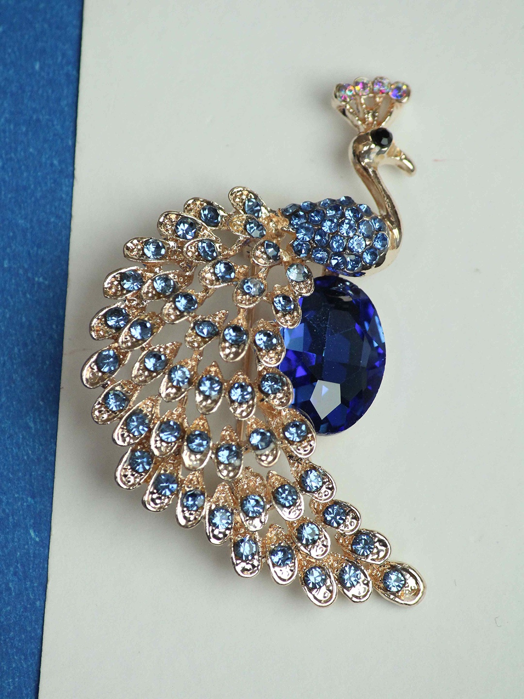 

Tossido Blue & Gold Peacock Brooch