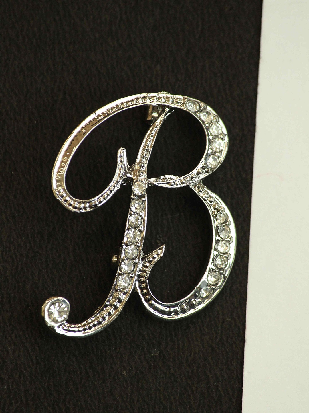 

Tossido Men Stone Studded Alphabet B-Charm Brooch, Silver