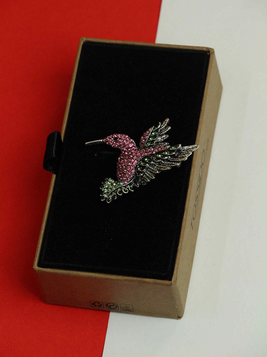 

Tossido Men Hummingbird Charm Stone Studded Brooch, Silver