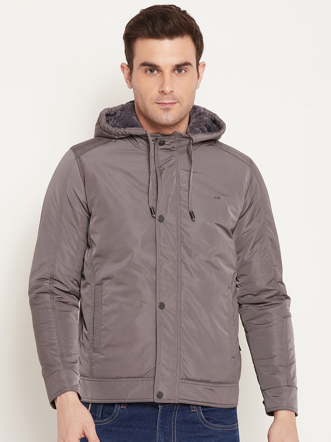 

Okane Hooded Lightweight Bomber Jacket, Grey