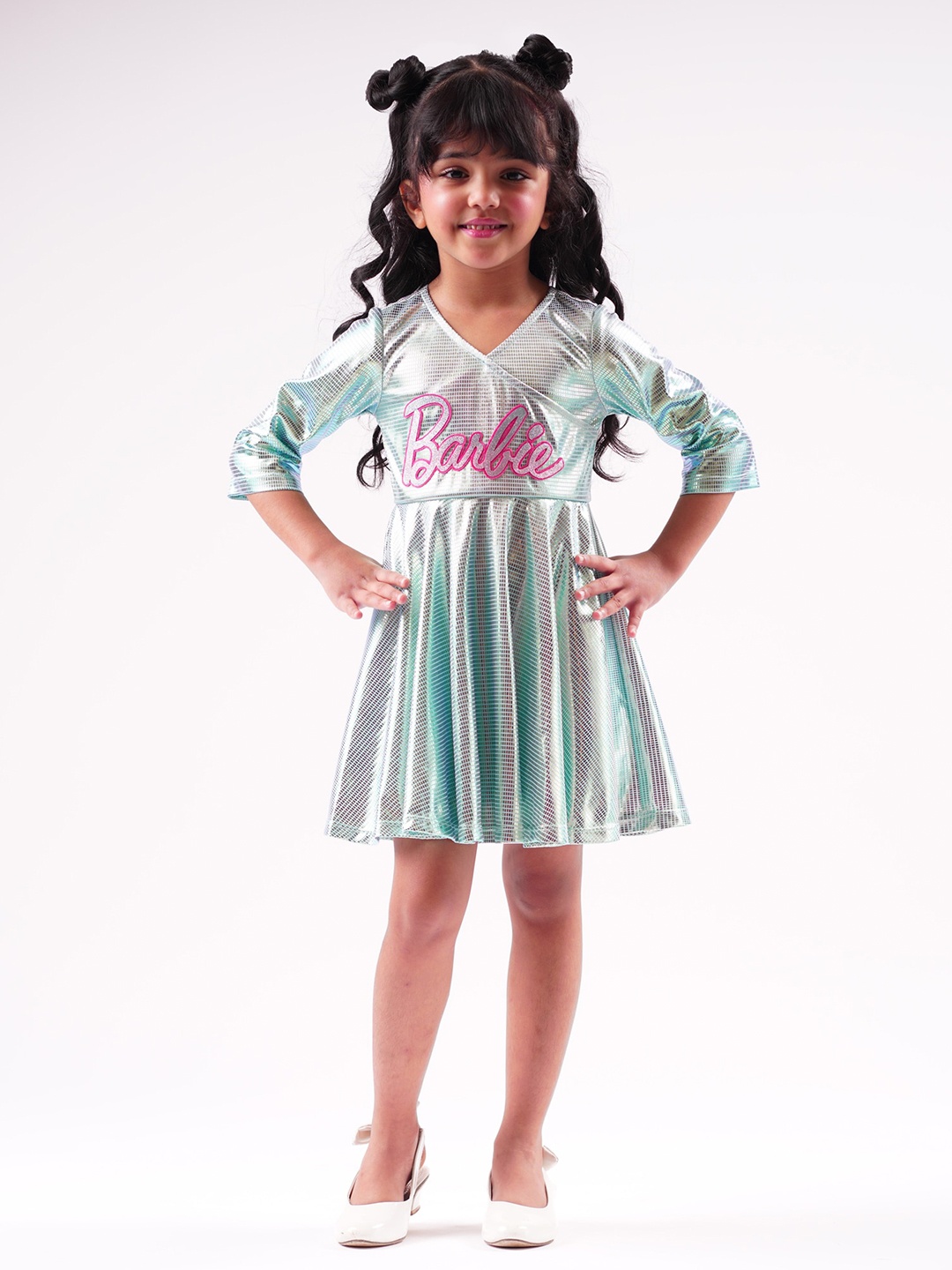 

LIL DRAMA Self Design Applique Fit & Flare Dress, Blue
