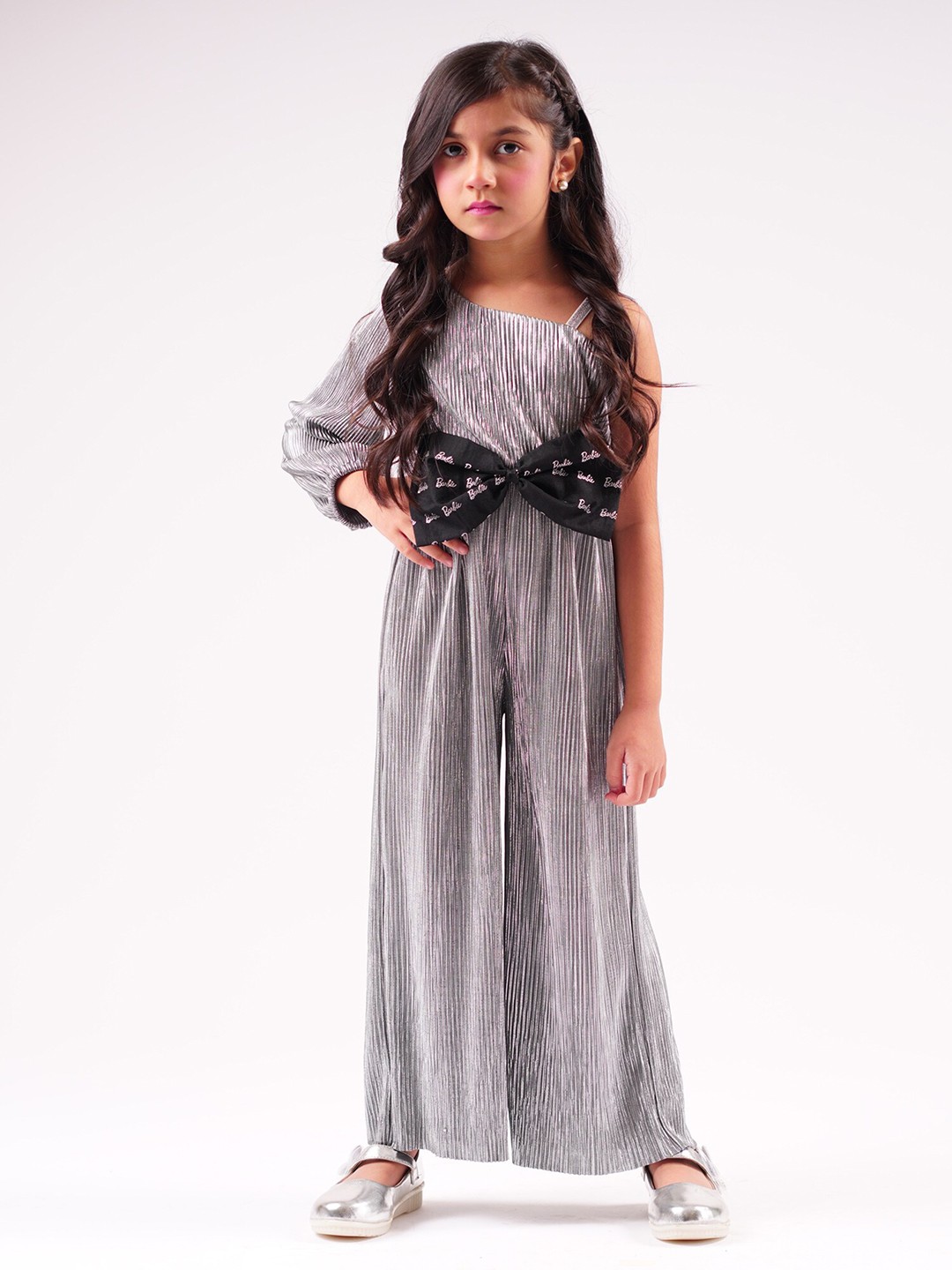 

LIL DRAMA Girls Vertical Striped Basic Jumpsuit, Grey
