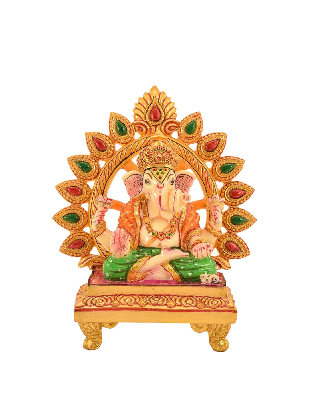 

CraftVatika Yellow & Green Textured Lord Ganesha Marble Idol Showpiece