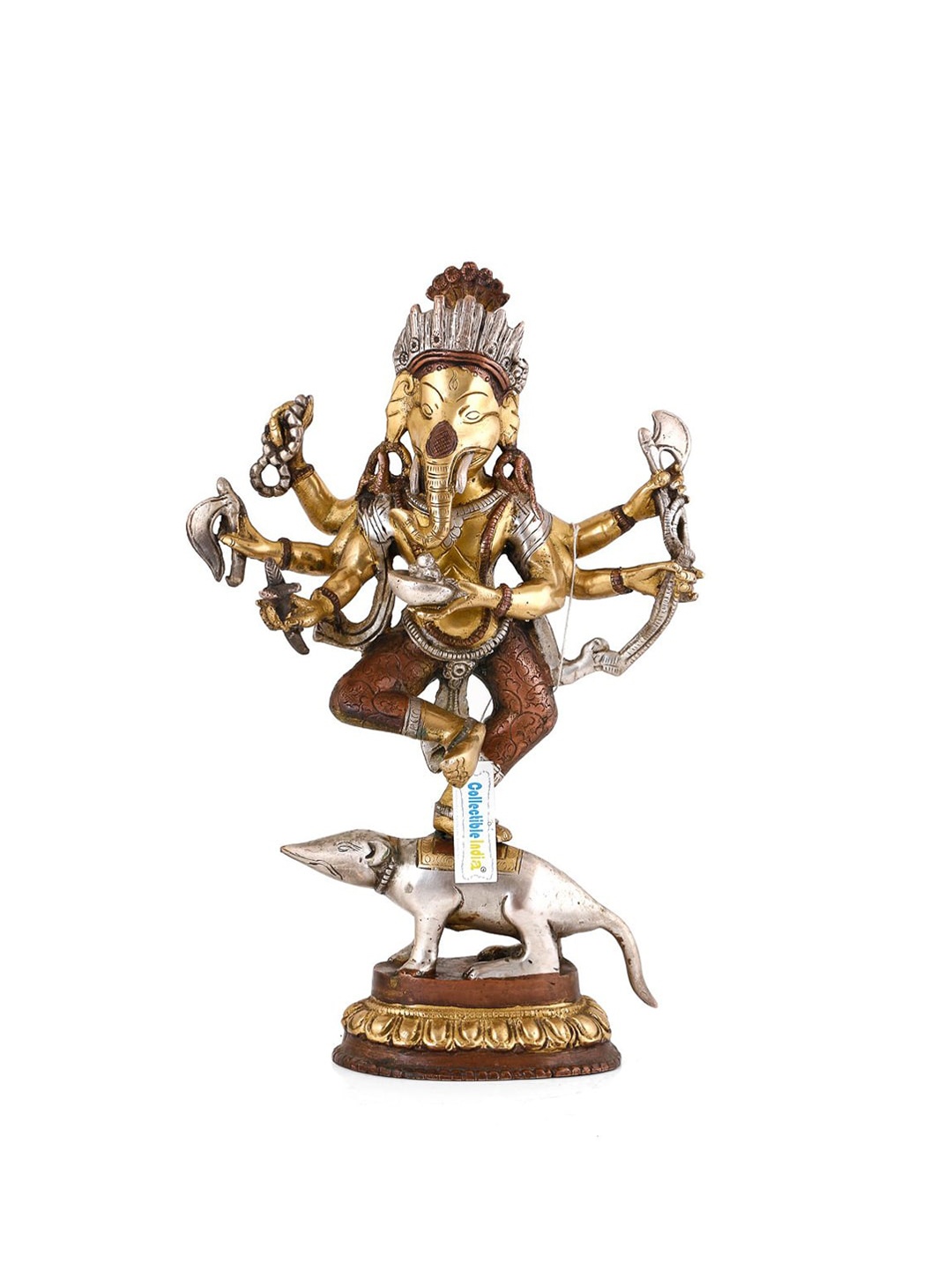 

CraftVatika Textured Sitting Ganpati Figurine Showpiece, Gold