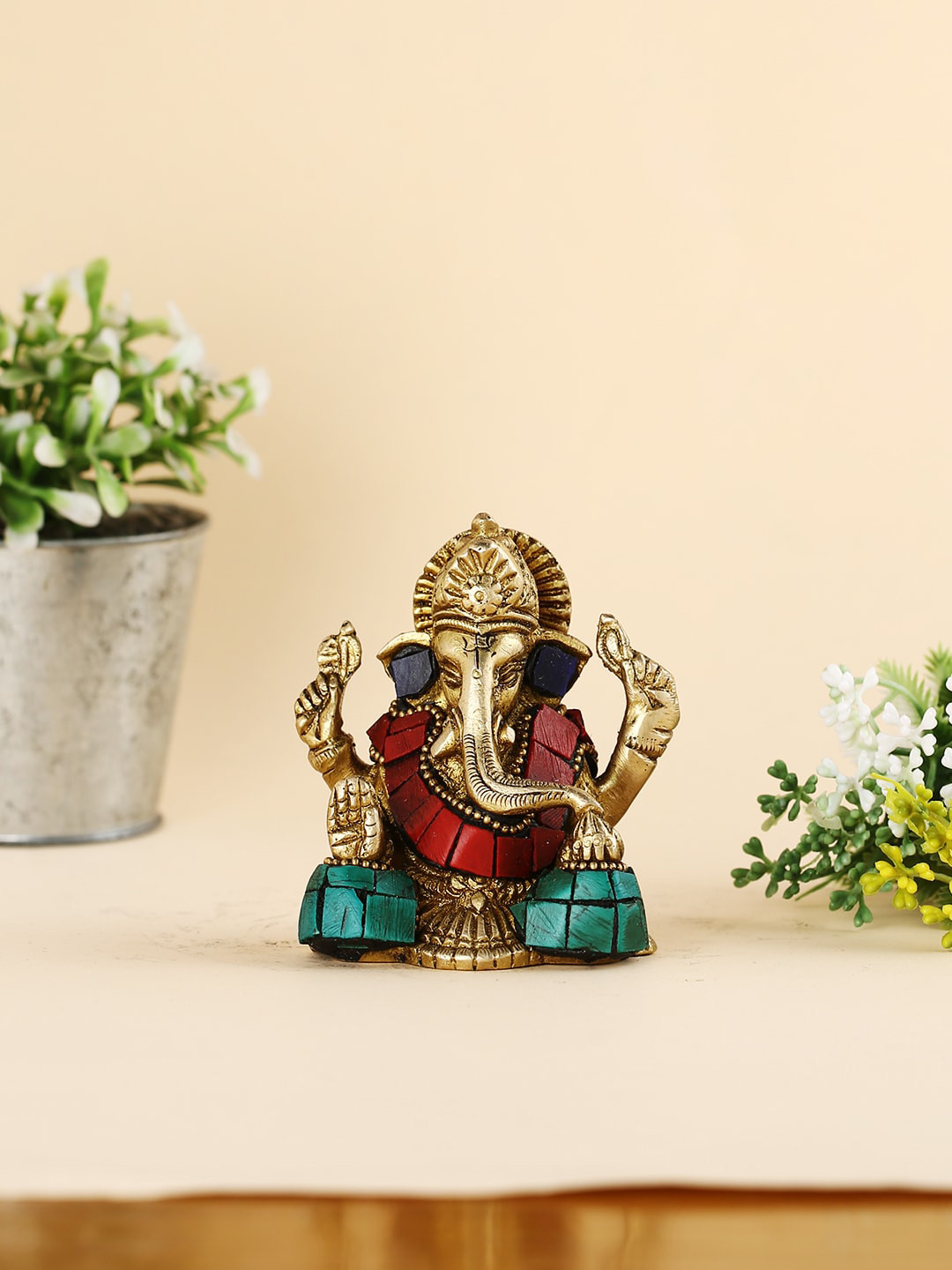 

CraftVatika Golden & Red Lord Ganesha Idol Showpiece, Gold