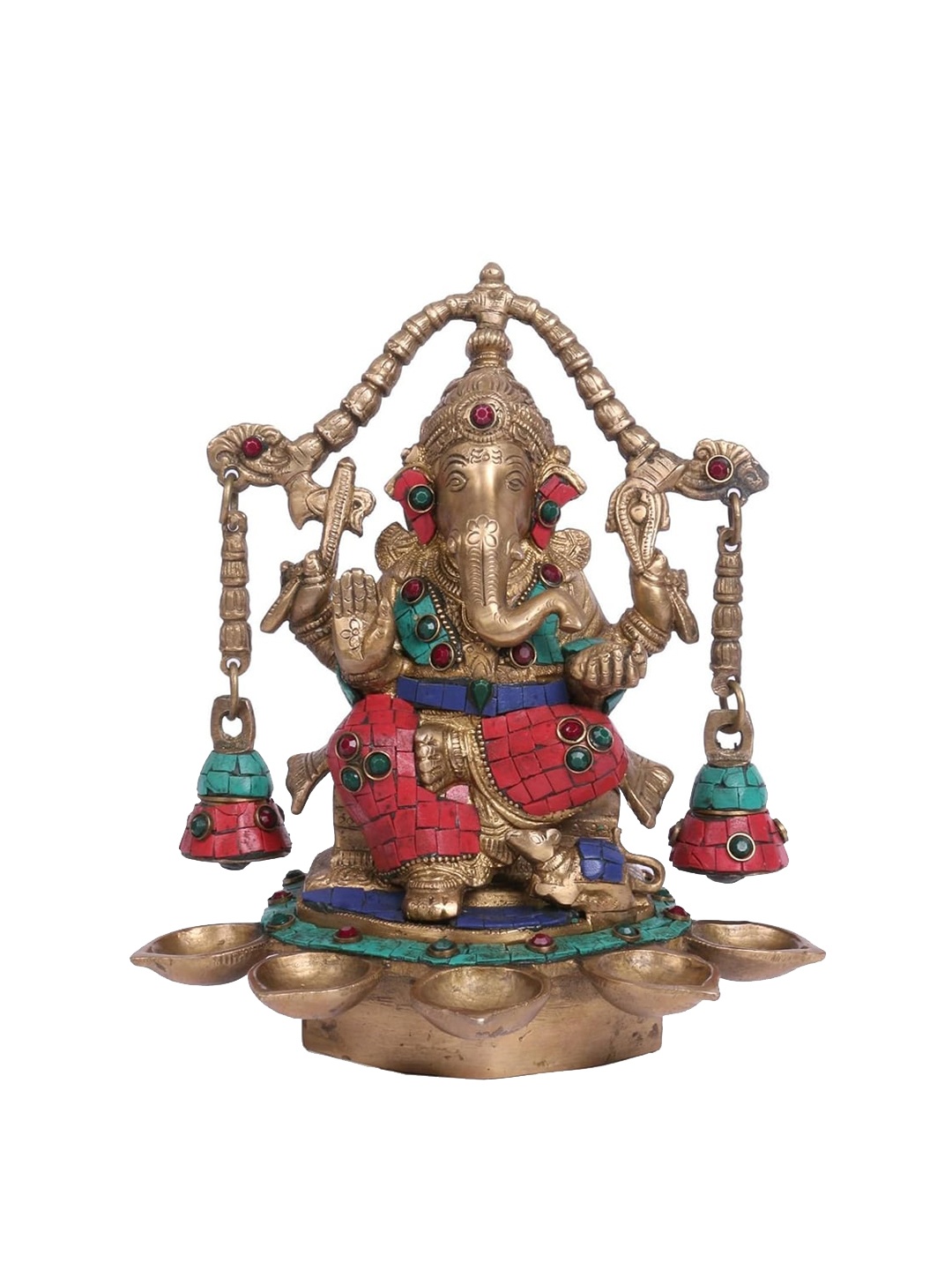 

CraftVatika Red & Green Ganesha Brass Idol Showpiece