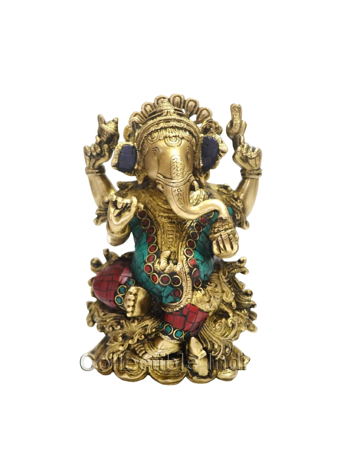 

CraftVatika Red & Green Ganesha Metal Idol Showpiece