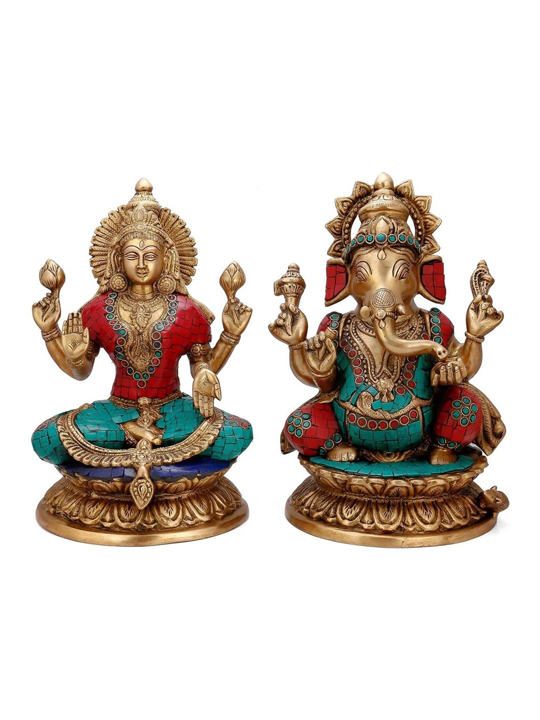

CraftVatika Turquoise Blue & Red 2 Pieces Ganesh Lakshmi Statue Showpieces, Sea green