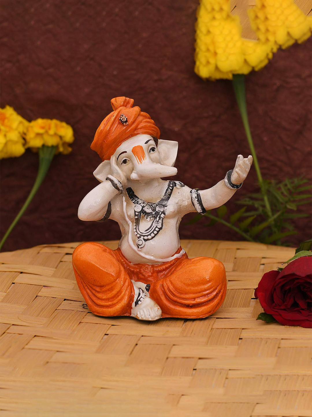

CraftVatika White & Orange Textured Ganesh Idol Showpiece