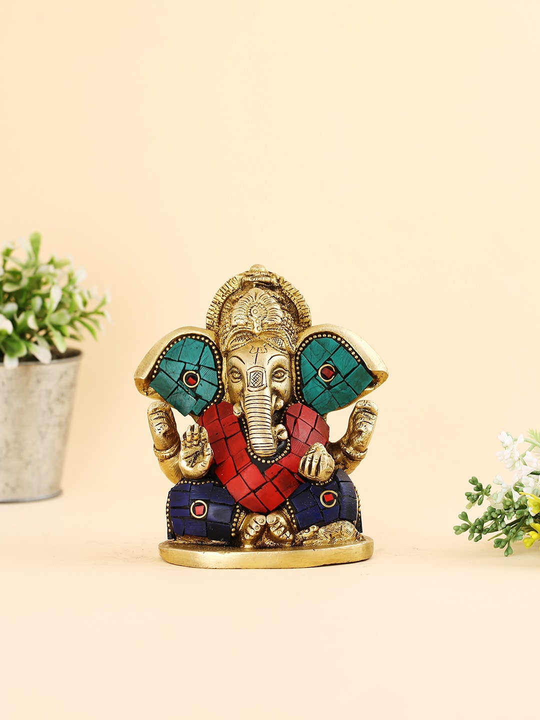 

CraftVatika Gold Toned & Red Textured Lord Ganesh Idol Showpiece