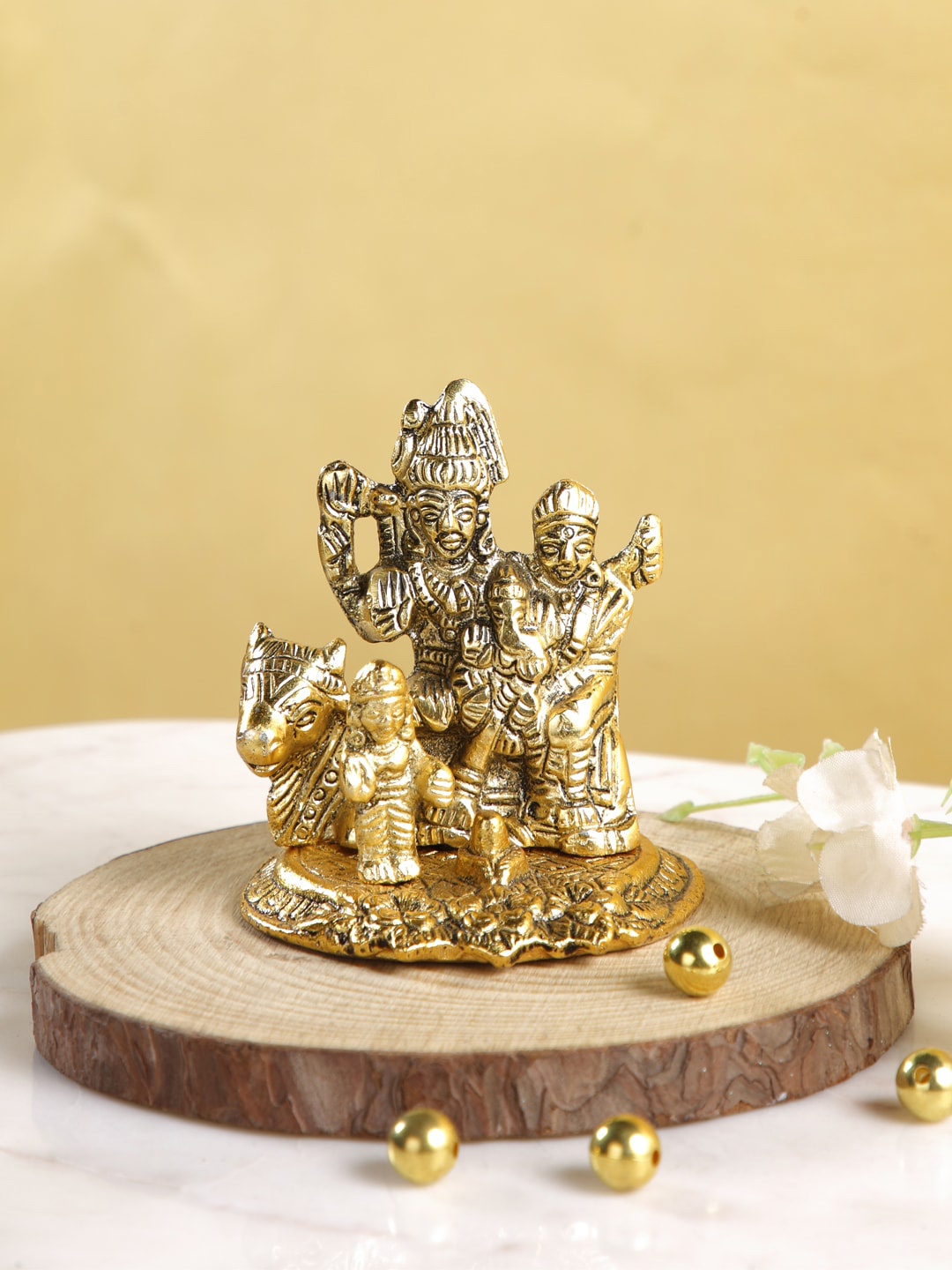 

CraftVatika Gold-Toned Textured Shiv Shankar Ganesh Parvati Kartikey Statue Showpiece