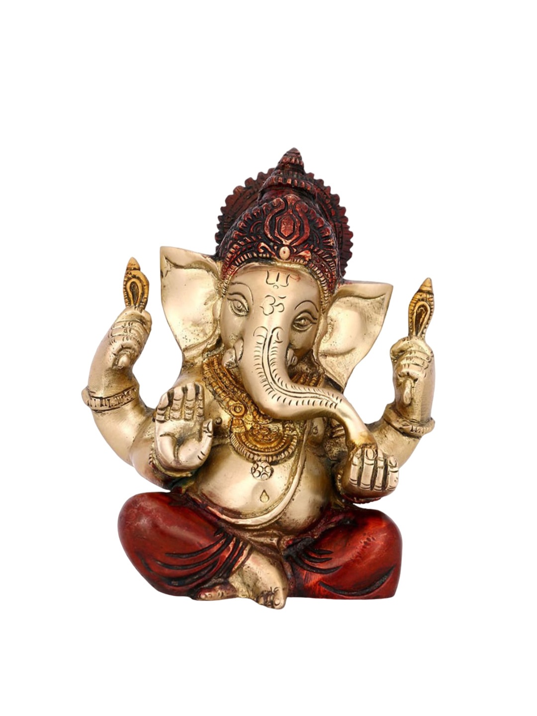 

CraftVatika Red Ganesha Statue Brass Showpiece, Gold