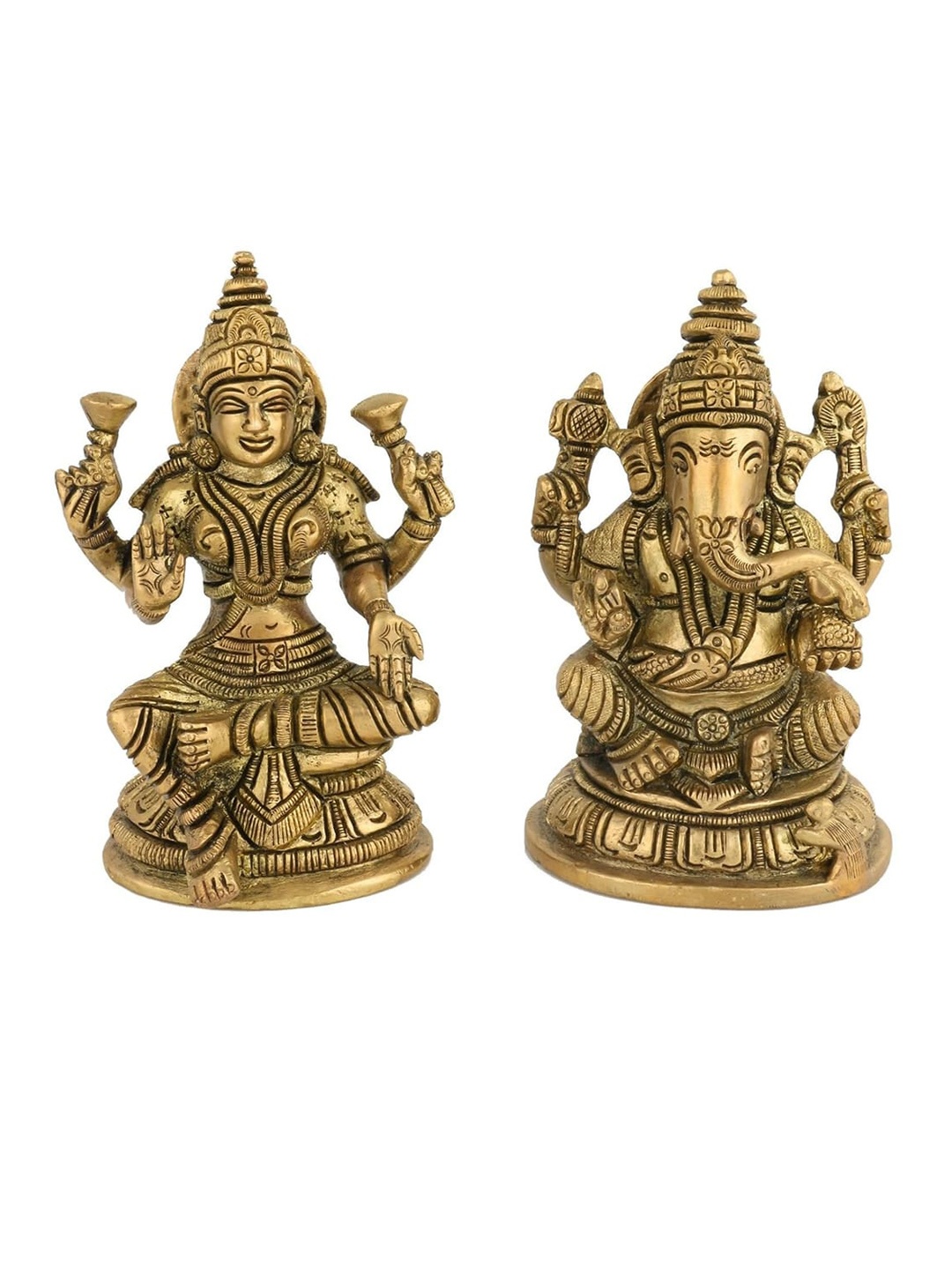 

CraftVatika 2 Pieces Ganesh Idol Painted Ganesha Statue Marble Sculpture Showpieces, Gold
