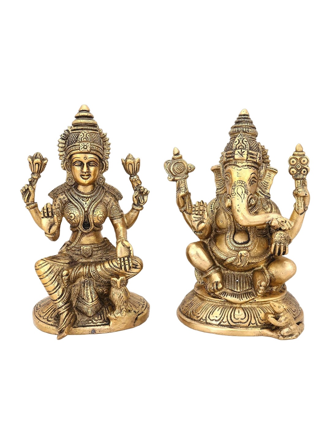 

CraftVatika Golden 2 Pieces Laxmi Ganesh Brass Idol Showpieces, Gold