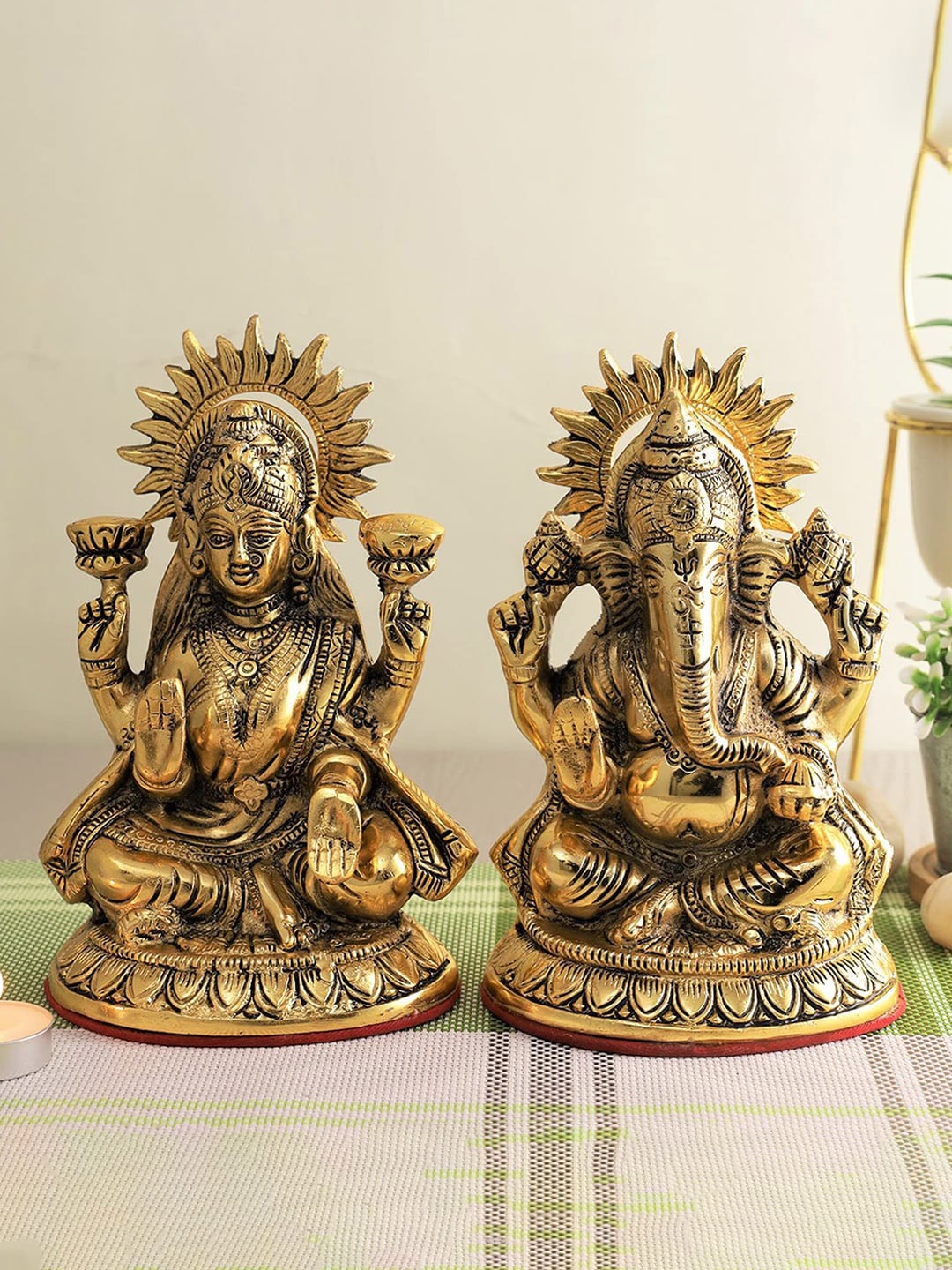 

CraftVatika Gold-Toned 2 Pieces Lakshmi & Ganesha Idols Showpieces