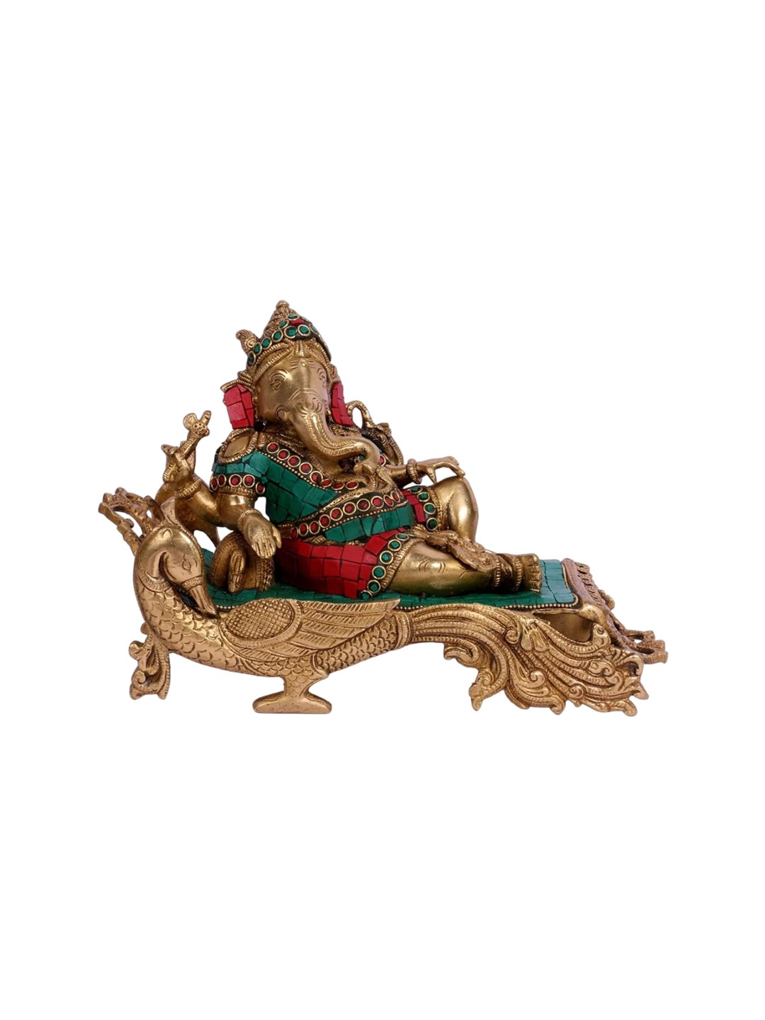 

CraftVatika Red & Green Ganesha Idol Showpiece, Gold