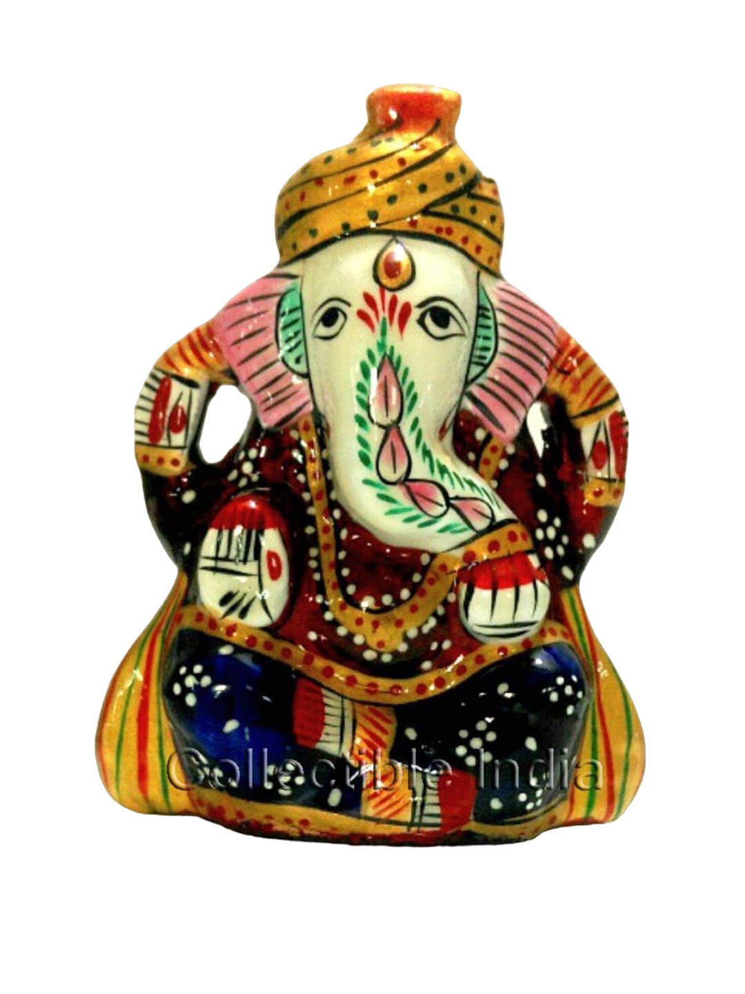 

CraftVatika Blue & Yellow Textured Ganesha Metal Idol Showpiece
