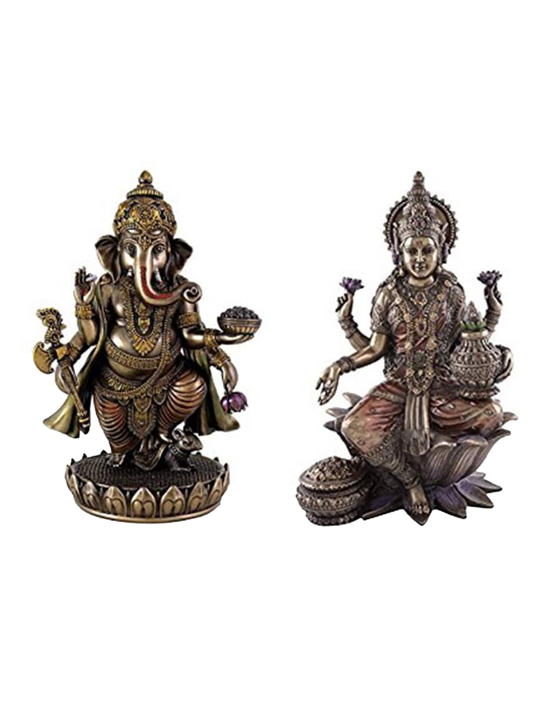 

CraftVatika Brown 2 Pieces Ganesha & Lakshmi Metal Idol Showpieces