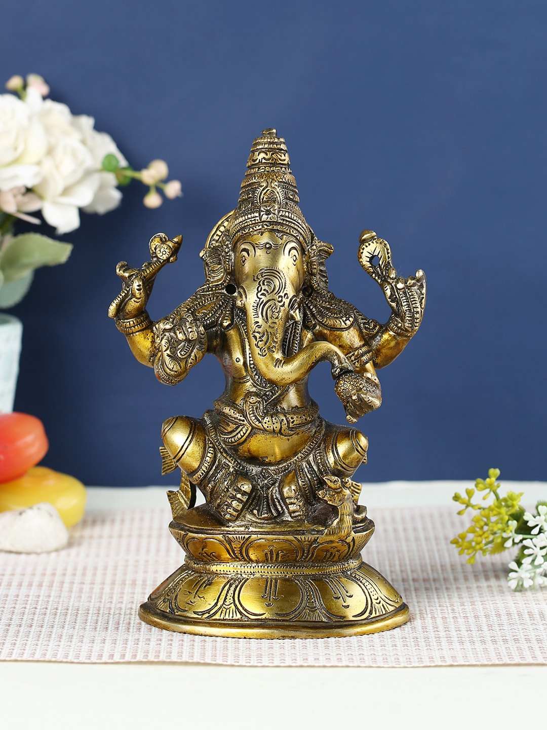 

CraftVatika Brown Ganesh Brass Idol Showpieces