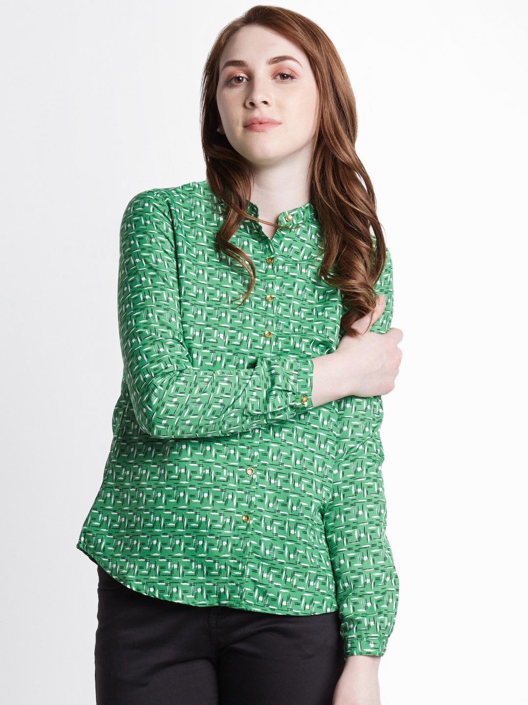

Annabelle by Pantaloons Women Green Regular Fit Printed Casual Shirt