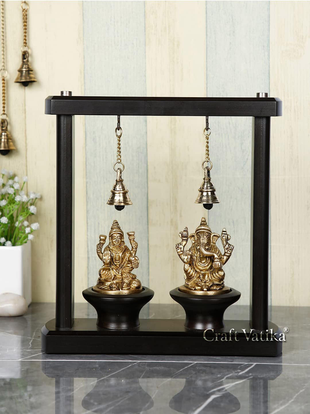 

CraftVatika Yellow Ganpati Lakshmi Brass Idol Showpiece