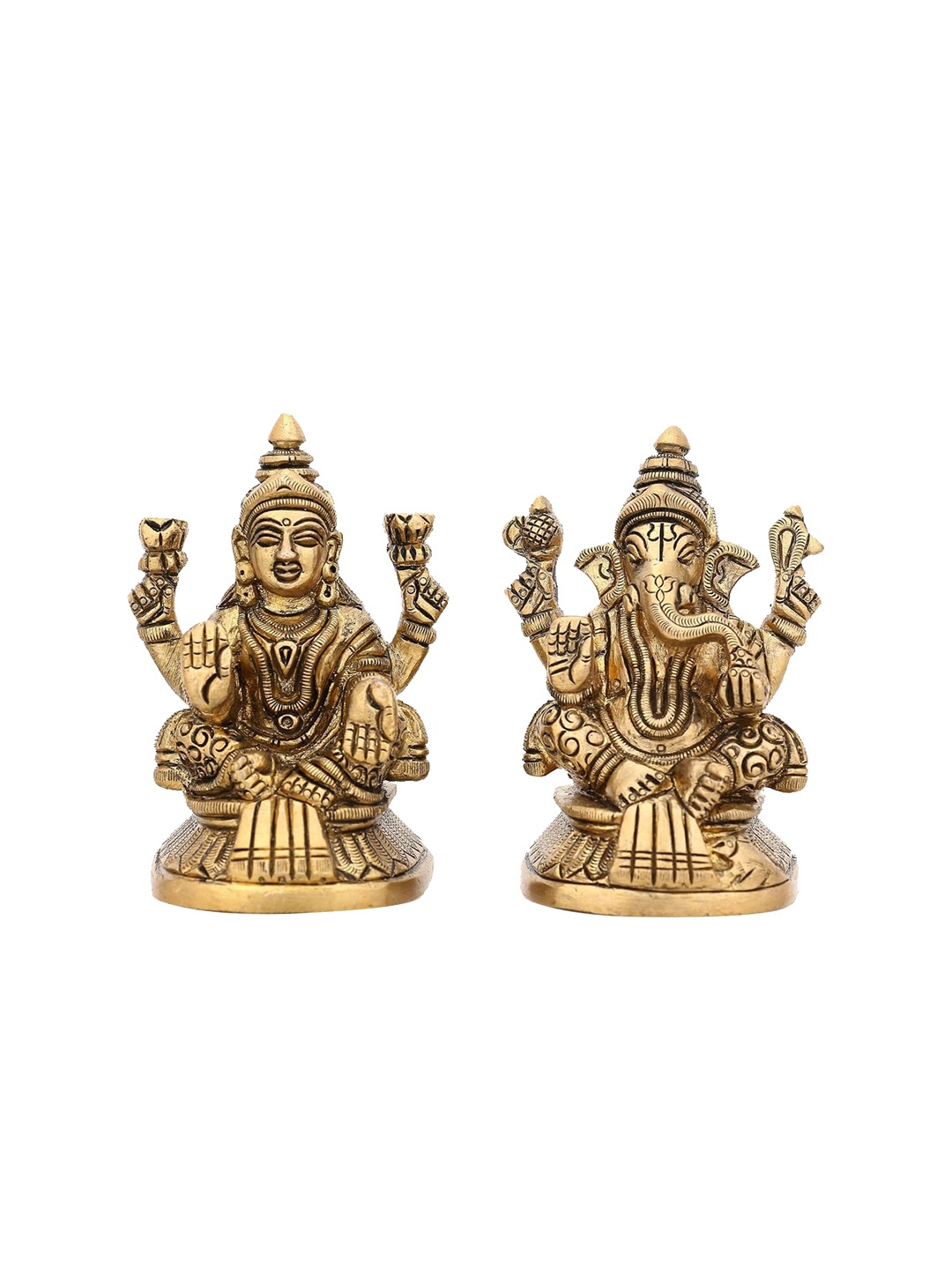 

CraftVatika Brown 2 Pieces Textured Ganesh & Laxmi Brass Idol Showpieces