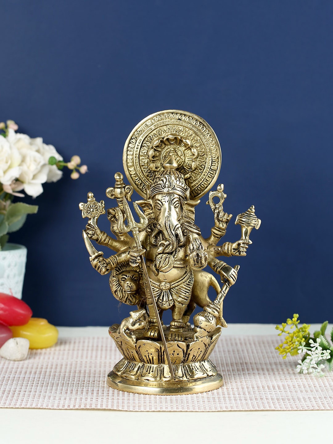 

CraftVatika Wooden Ganesh Statue Idol Showpiece, Gold
