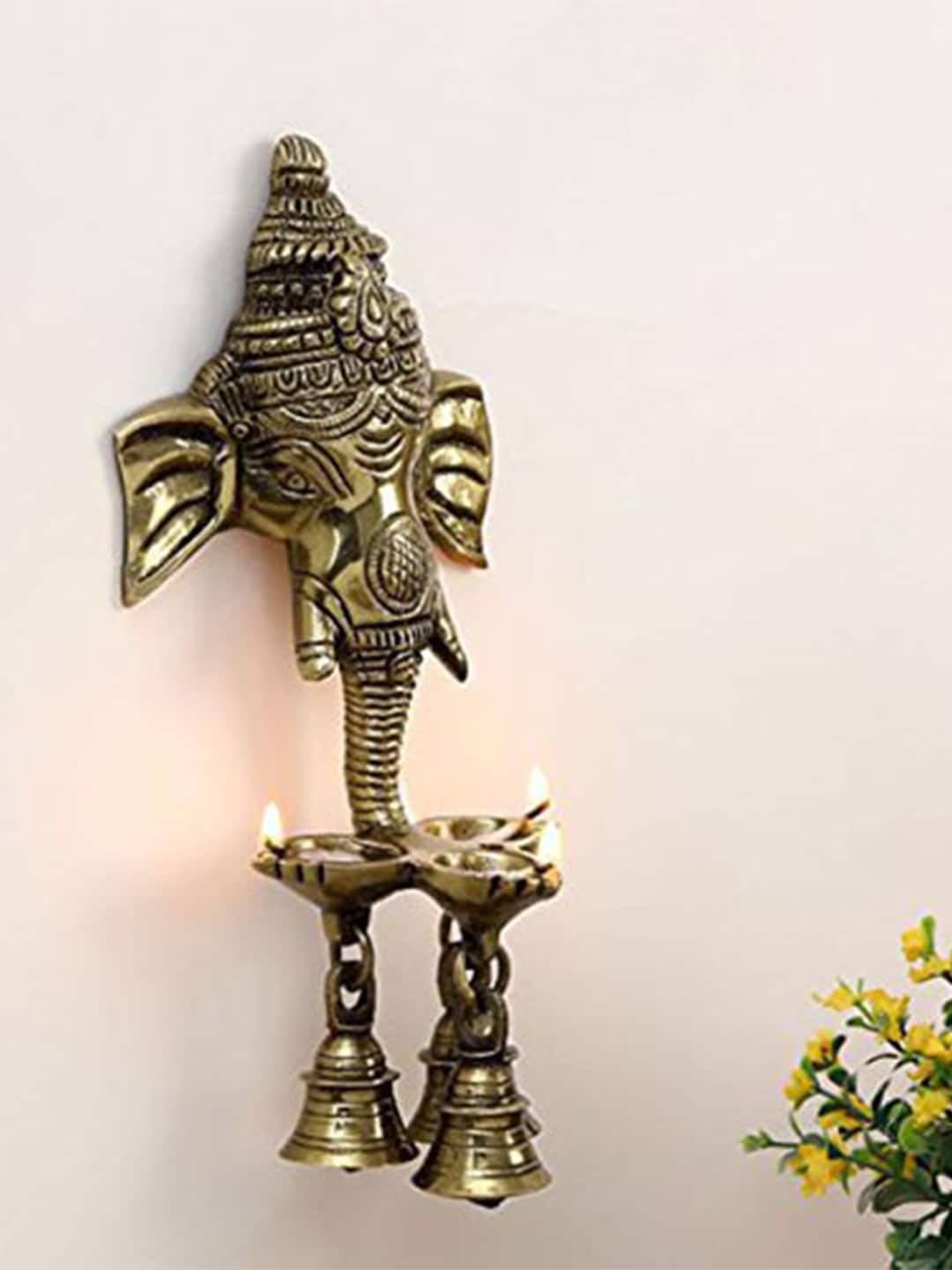 

CraftVatika Brown Textured Ganesha Diya wall Hanging Brass Idol Showpiece