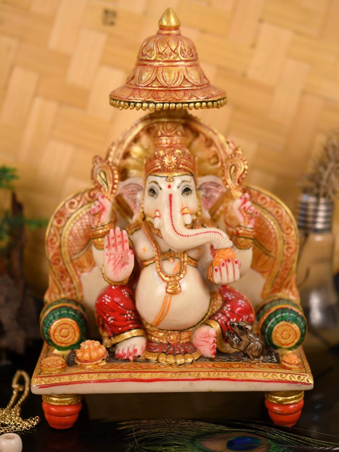 

CraftVatika Cream-Coloured Ganesha Idol Showpiece, Gold