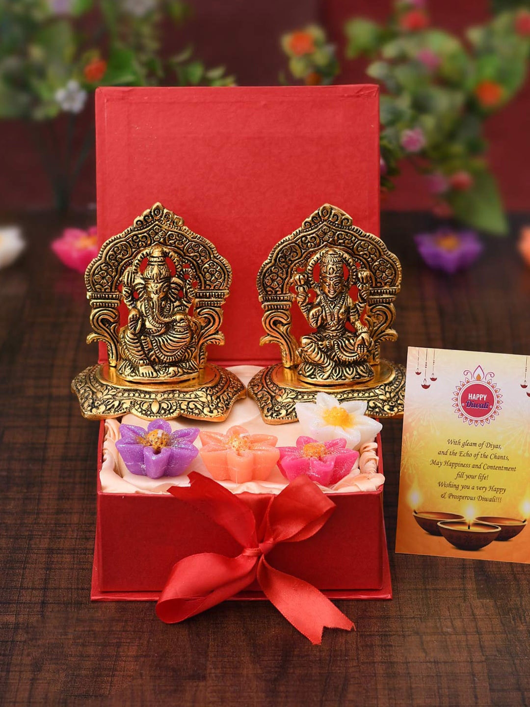 

CraftVatika Gold Plated 2 Pieces Lord Laxmi Ganesh Idol Metal Showpiece