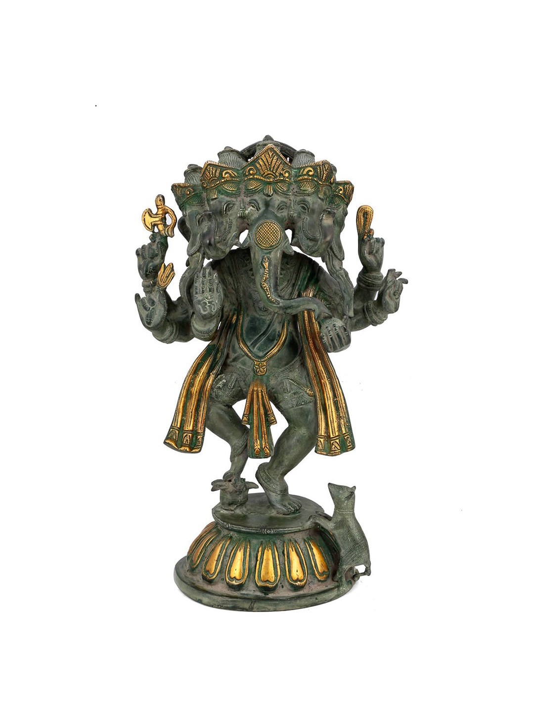 

CraftVatika Gold Toned & Brown Lord Ganesha Antique Finish Brass Idol Showpiece