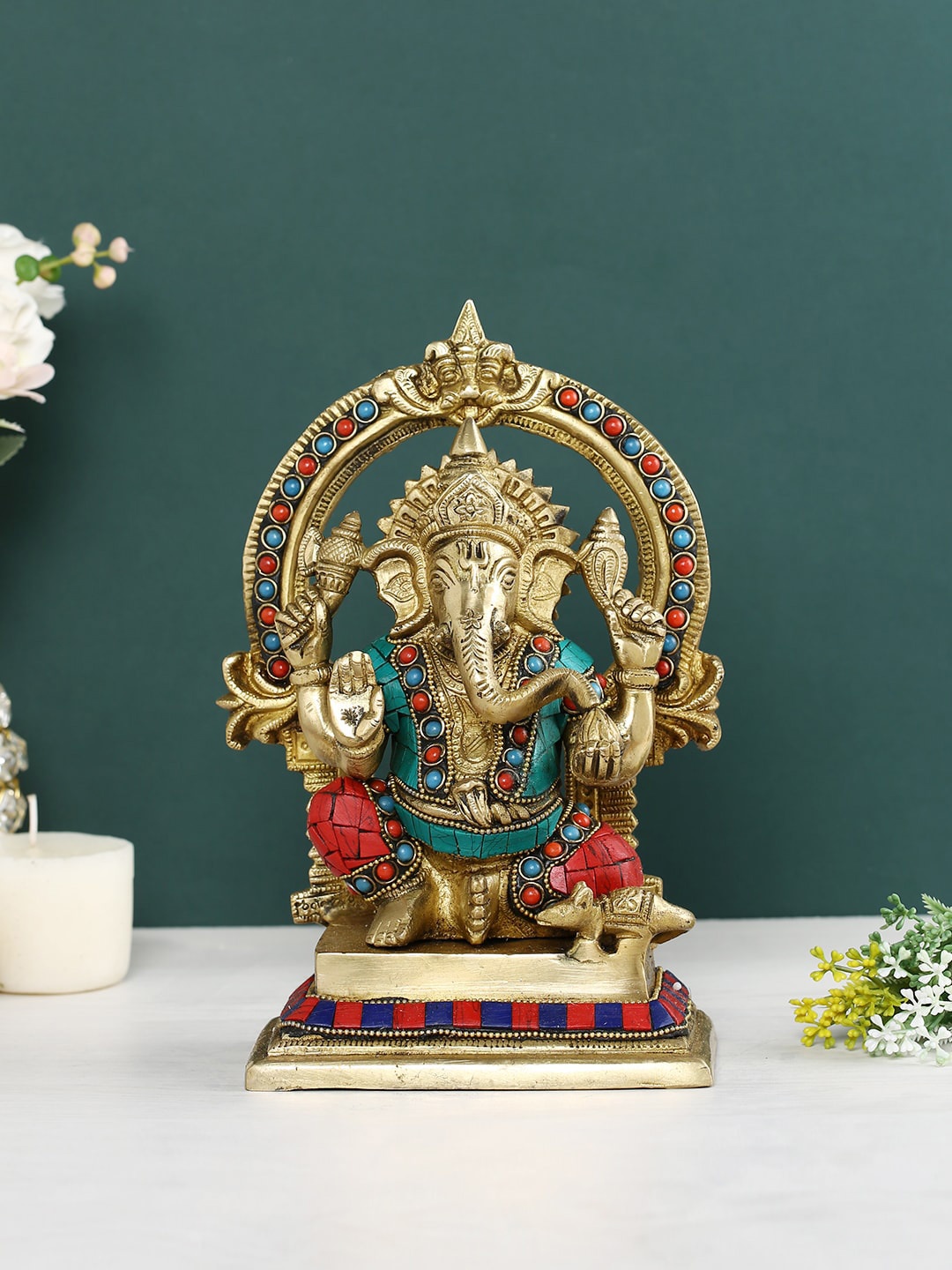 

CraftVatika Ganesha Brass Idol Showpieces, Gold