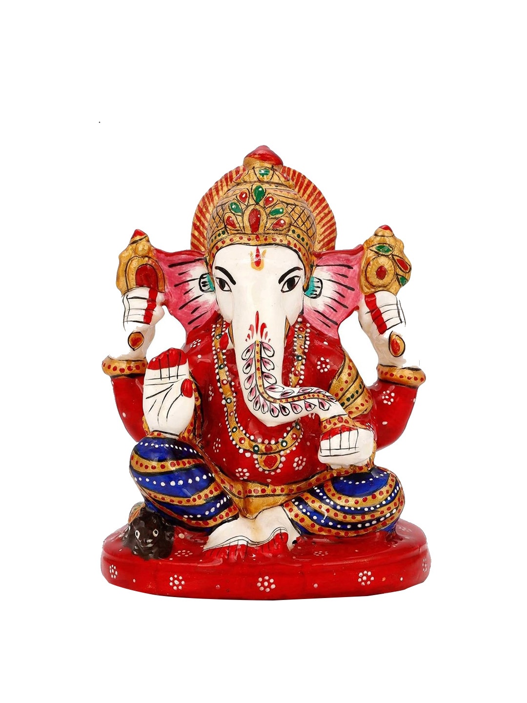 

CraftVatika Red & White Lord Ganesh Sitting On Lotus Idol Ceramic Showpiece
