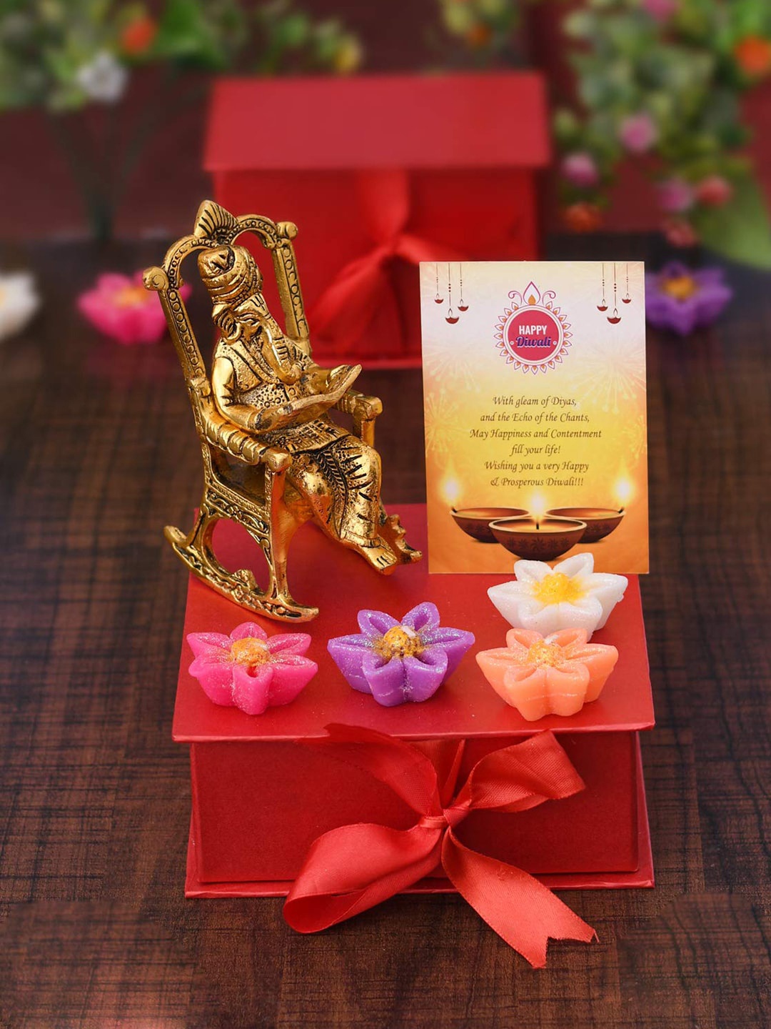 

CraftVatika Brown Ganesha Metal Idol & Floating Candles Gift Set