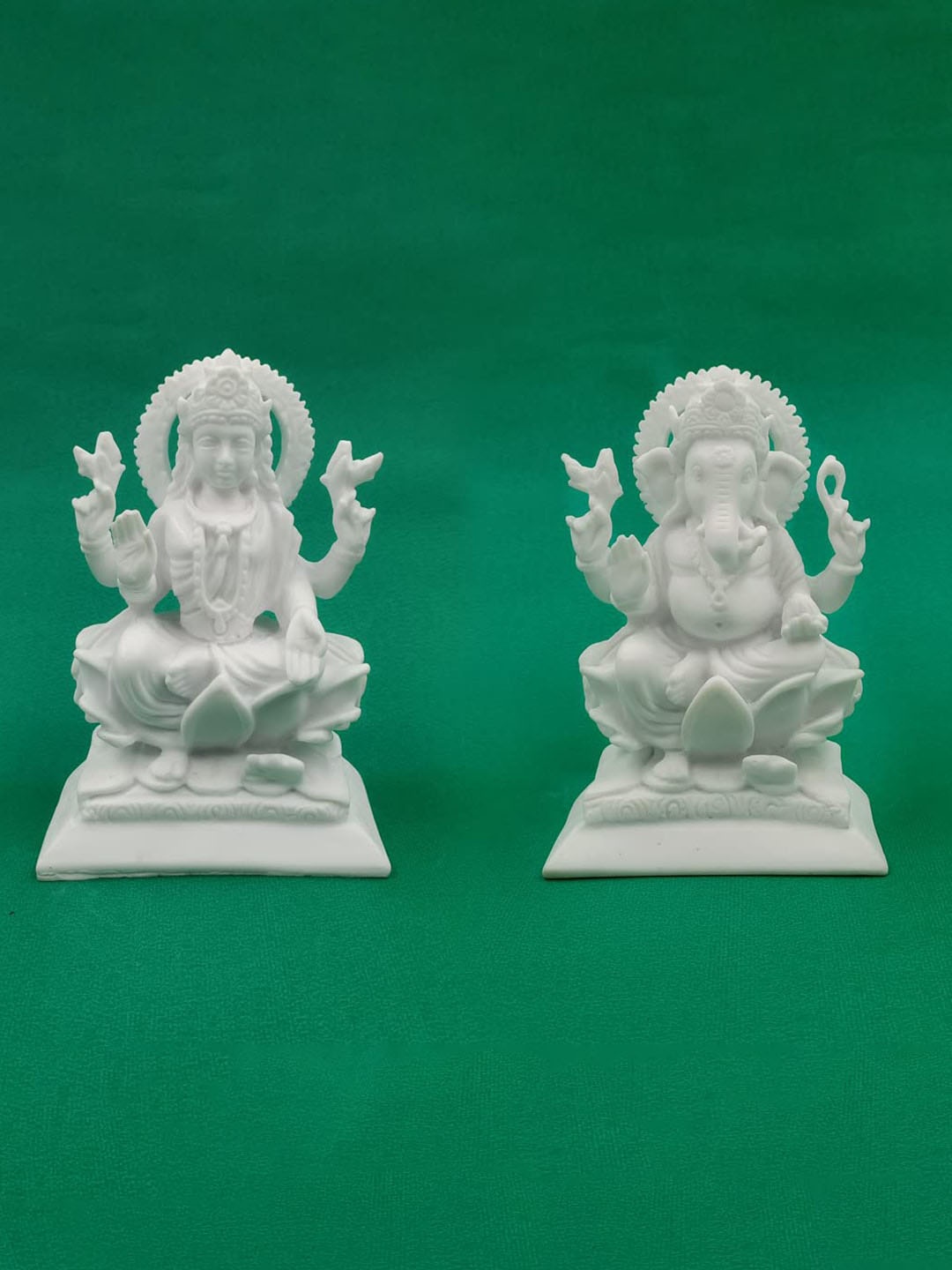 

CraftVatika White 2 Pieces Ganesh Lakshmi Marble Idol Showpieces
