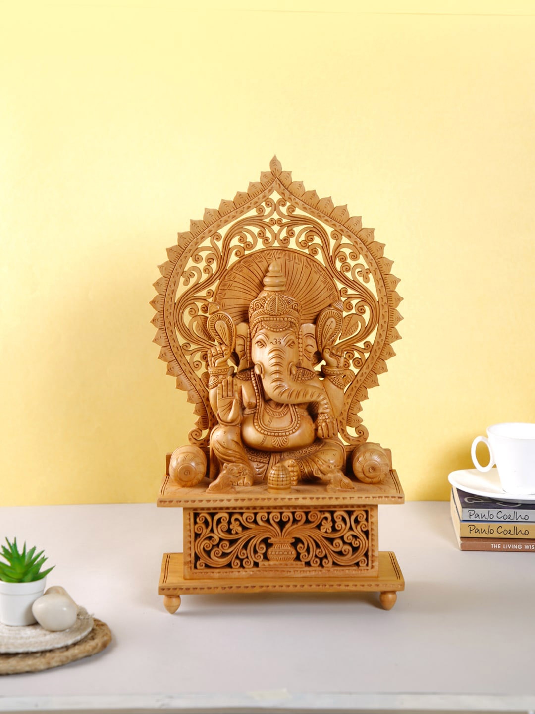 

CraftVatika Ganesha Wood Idol Showpiece, Brown