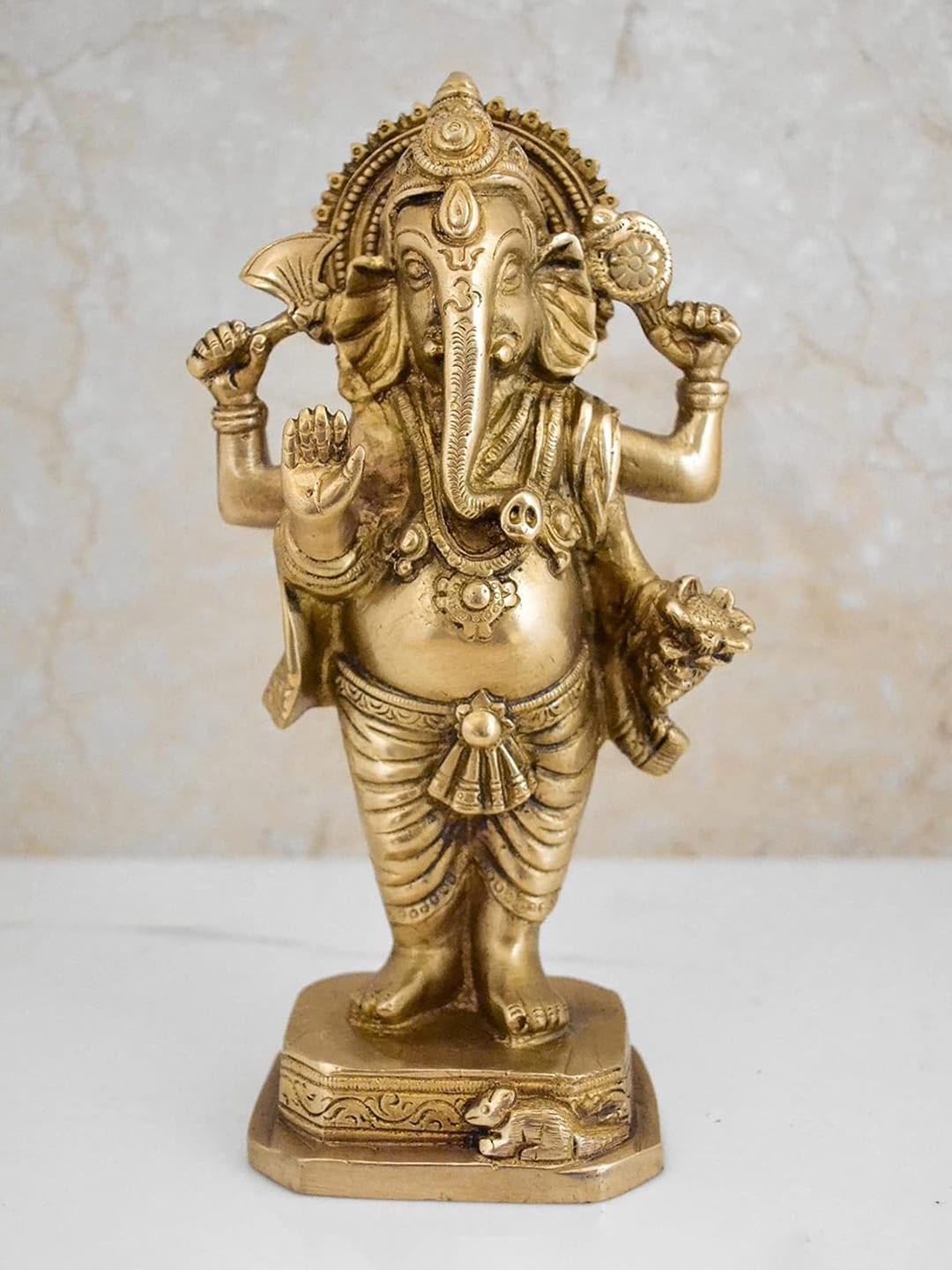 

CraftVatika Brown Textured Ganesha Brass Idol Showpiece