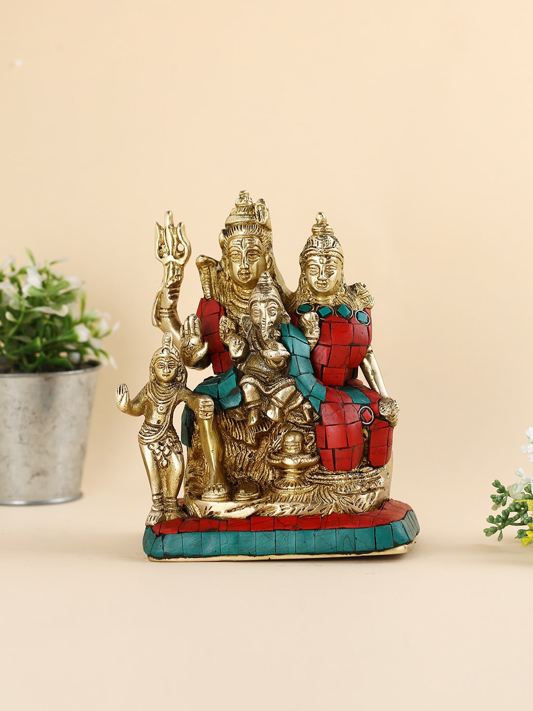 

CraftVatika Green & Red Lord Ganesh & Goddess Lakshmi Idol Showpiece, Copper