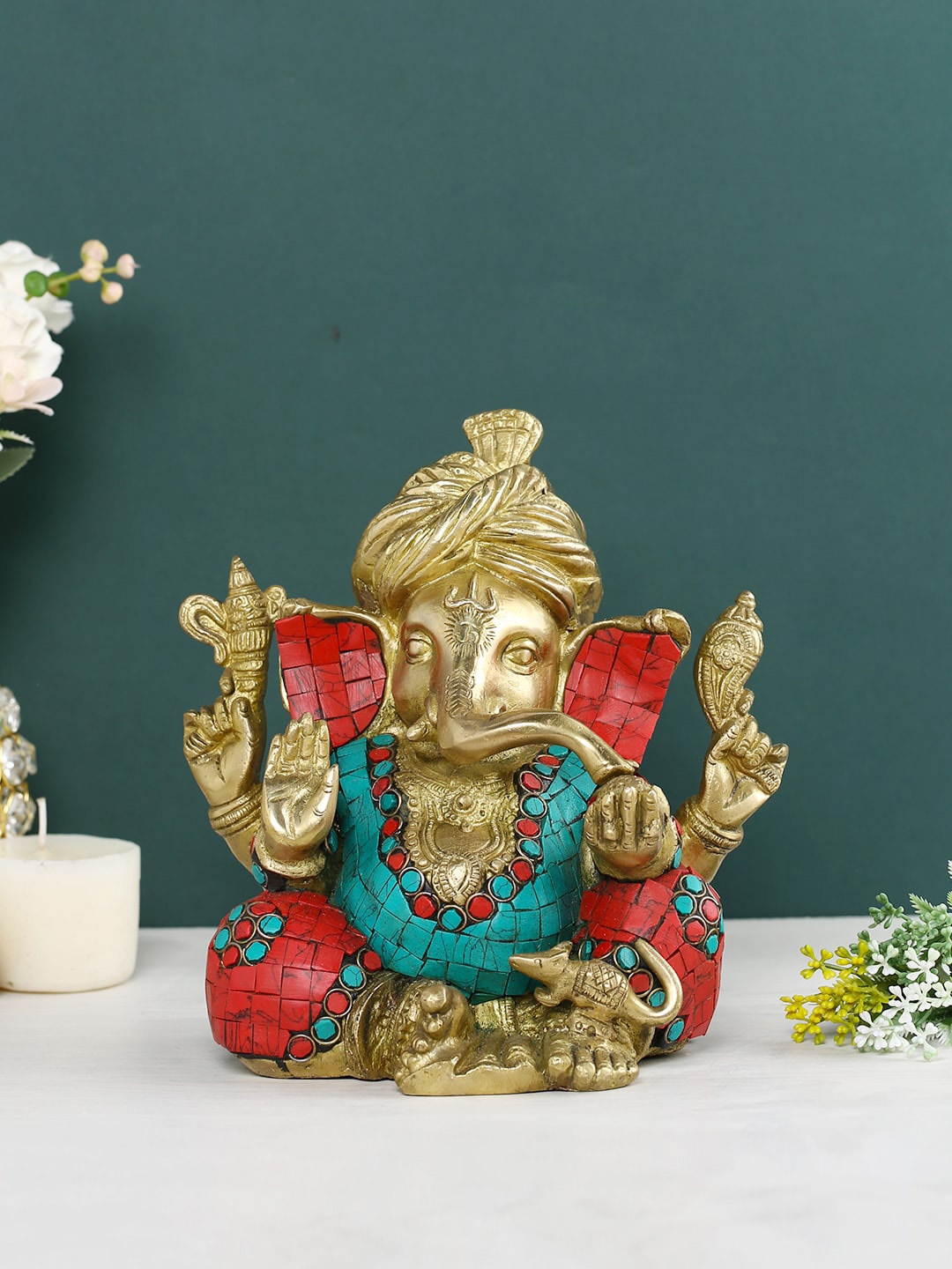 

CraftVatika Gold Toned Ganesha Brass Idol Showpieces
