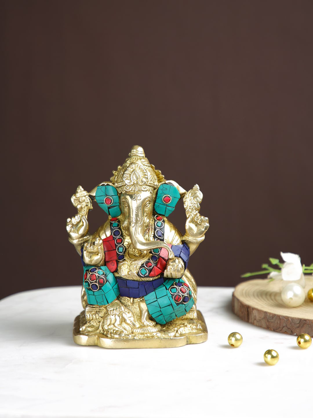 

CraftVatika Gold Toned Lord Ganesh Idol Brass Showpiece