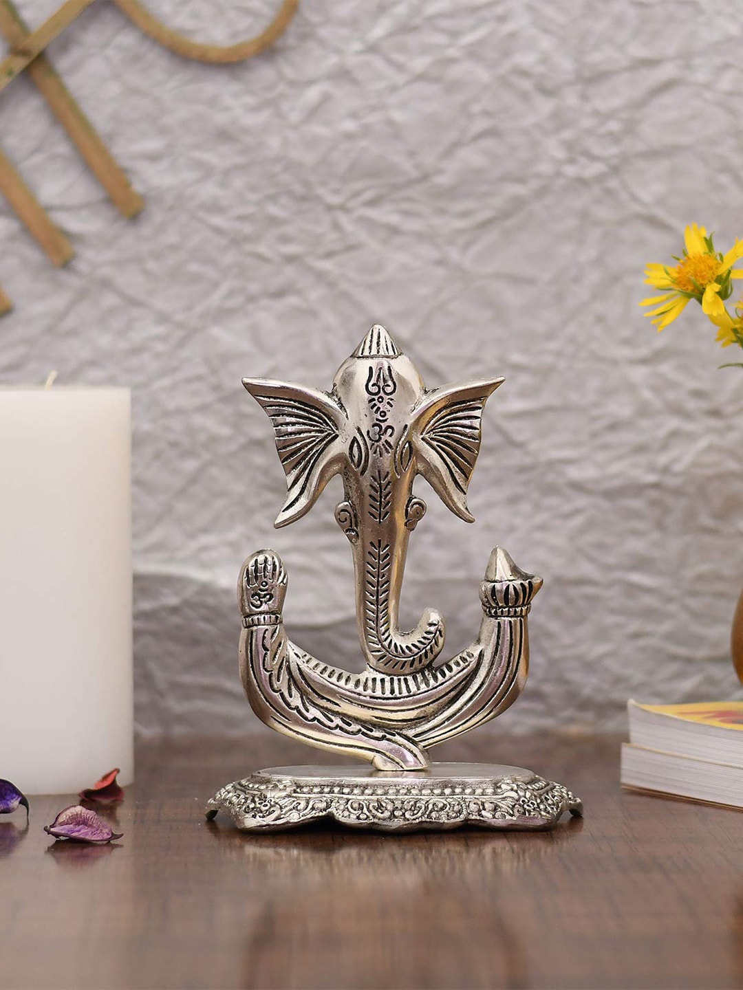 

CraftVatika Silver Toned Ganesha Metal Idol Showpieces